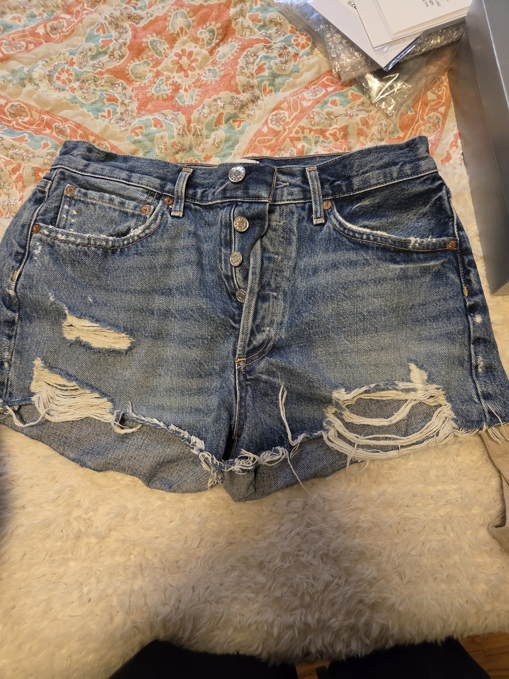 Agolde Distressed Denim Cutoff Shorts - Blue 27